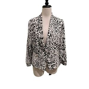 Cache Women's Animal Print Single Breasted Blazer Jacket White Black Size 8